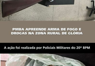 PMBA apreende arma de fogo e drogas na zona rural de Glória-Ba