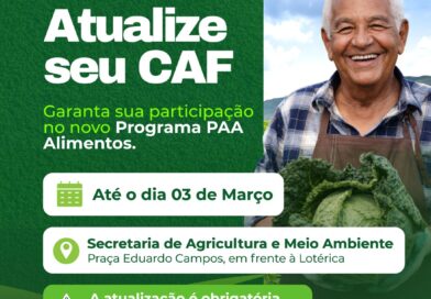 ​Prefeitura de Glória convoca agricultores familiares para atualização obrigatória do CAF