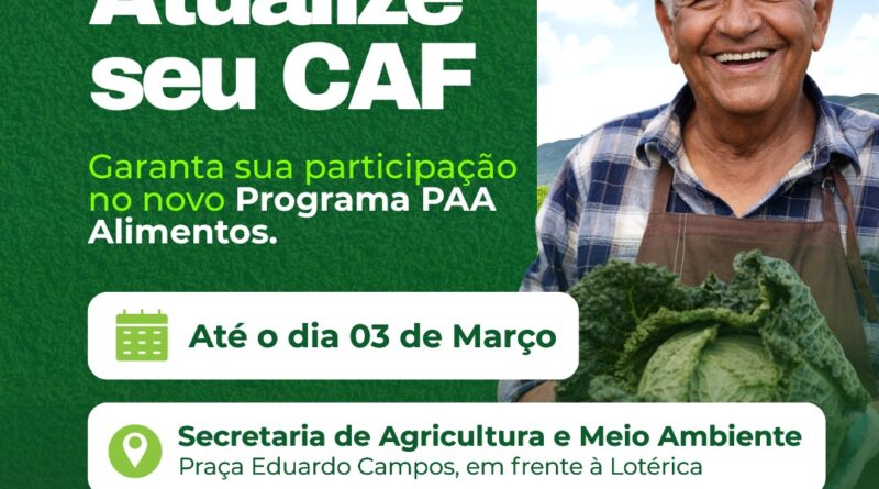 ​Prefeitura de Glória convoca agricultores familiares para atualização obrigatória do CAF